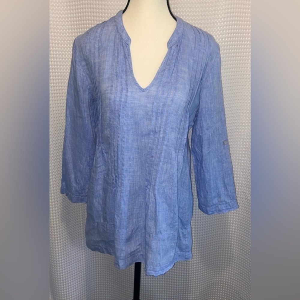 Women’s Saint Tropez West 100% linen Blue blouse size small
